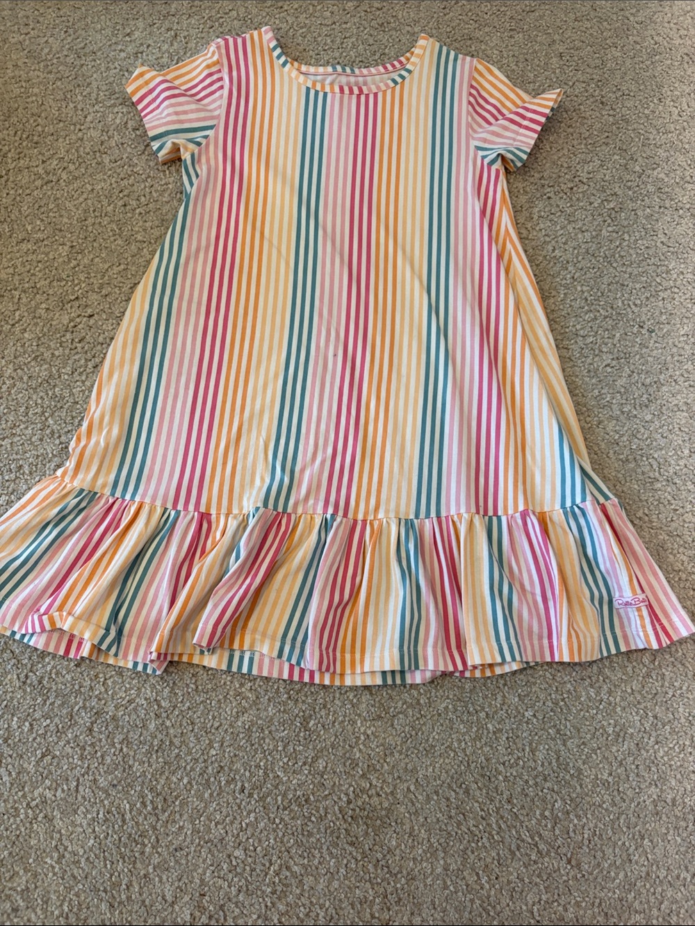 Ruffle Butts Pink Yellow Teal Stripe Ruffle-Hem Dress